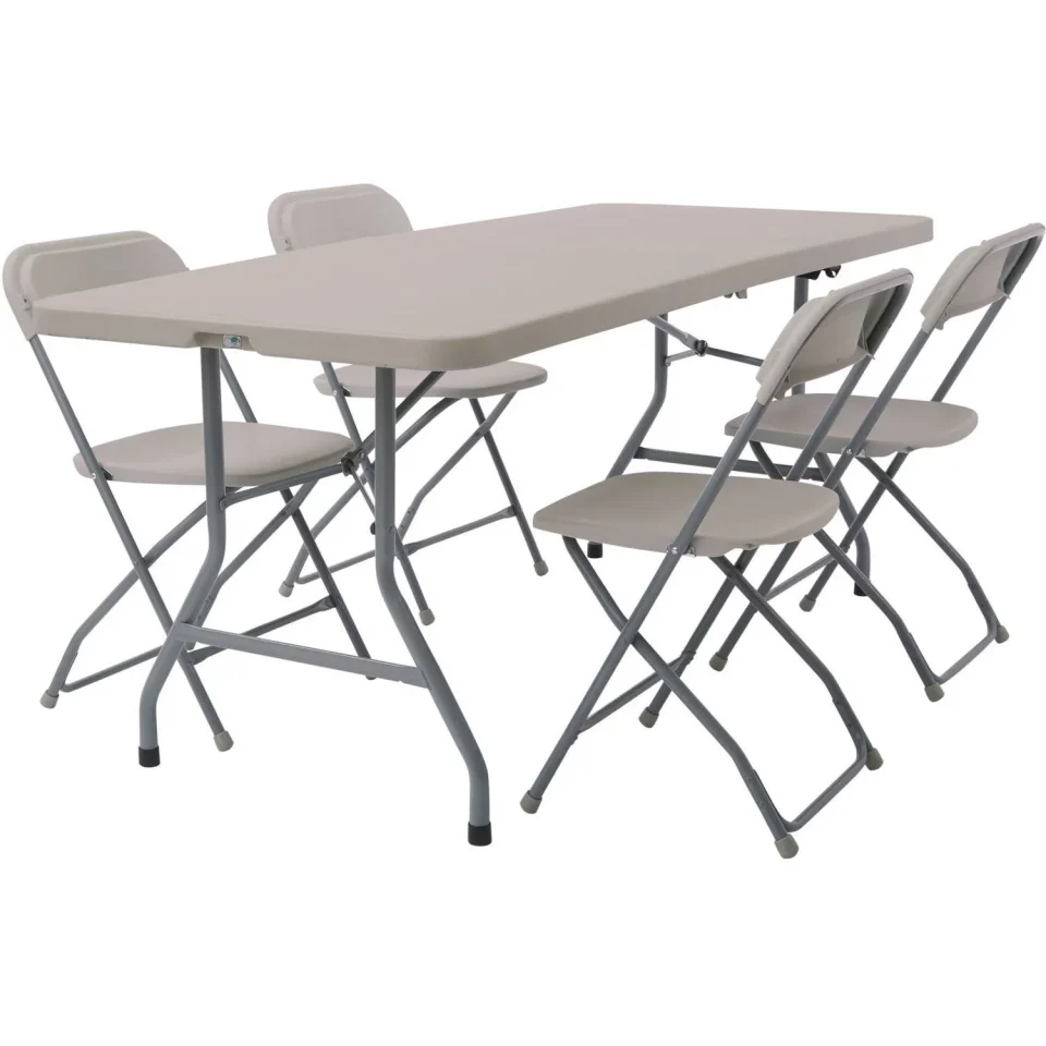 Supreme Cooking Work Smart 5-Piece Resin Gray Folding Set (4 chairs and table)