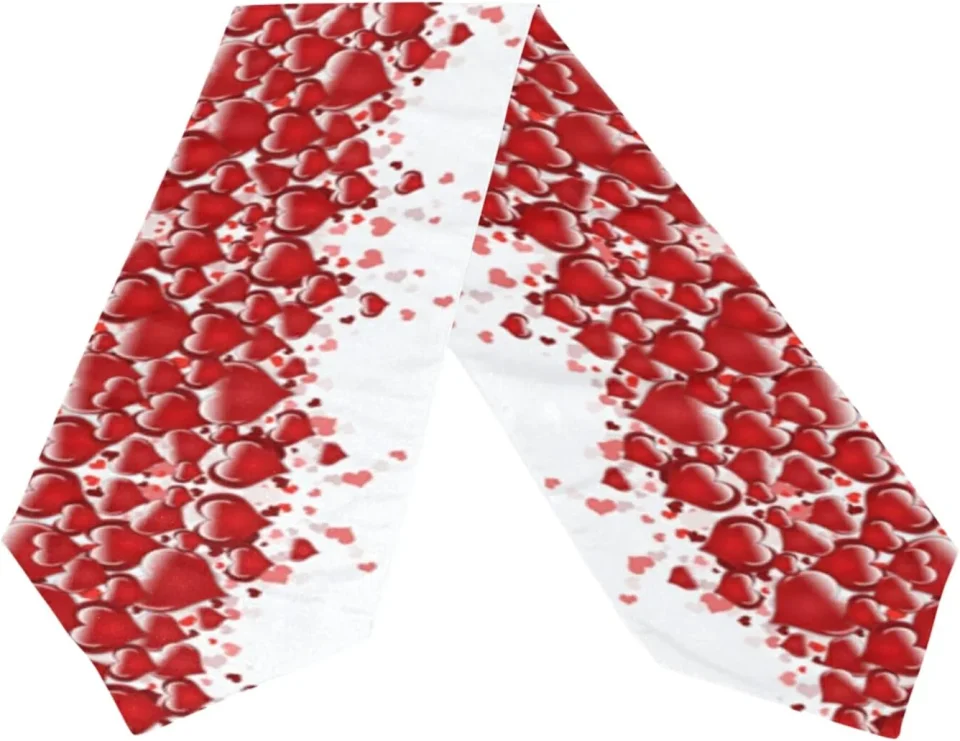 Matte SKYSONIC Valentine's Day Long Table Runner 13x90 Inch, Red Heart Love Polyester Table Cloth Runner for Kitchen Wedding Party Decoration