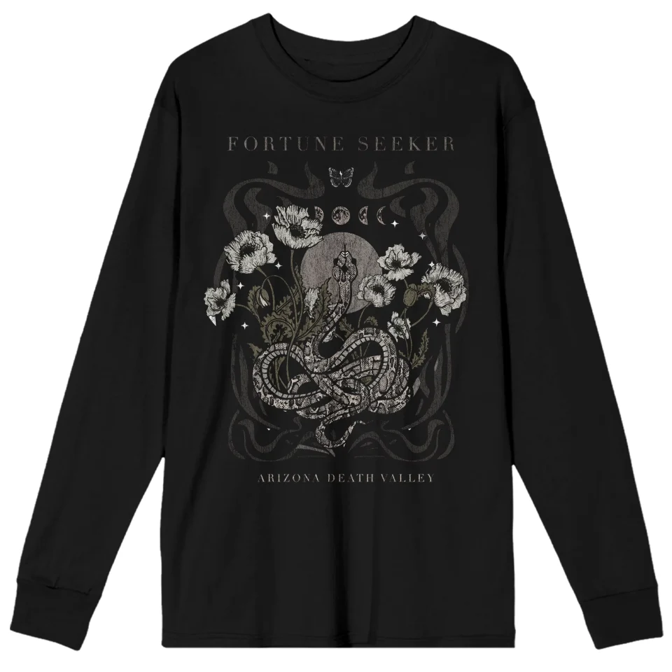 Clear Dining Fortune Seeker Arizona Death Valley Crew Neck Long Sleeve Black Adult Tee-Small