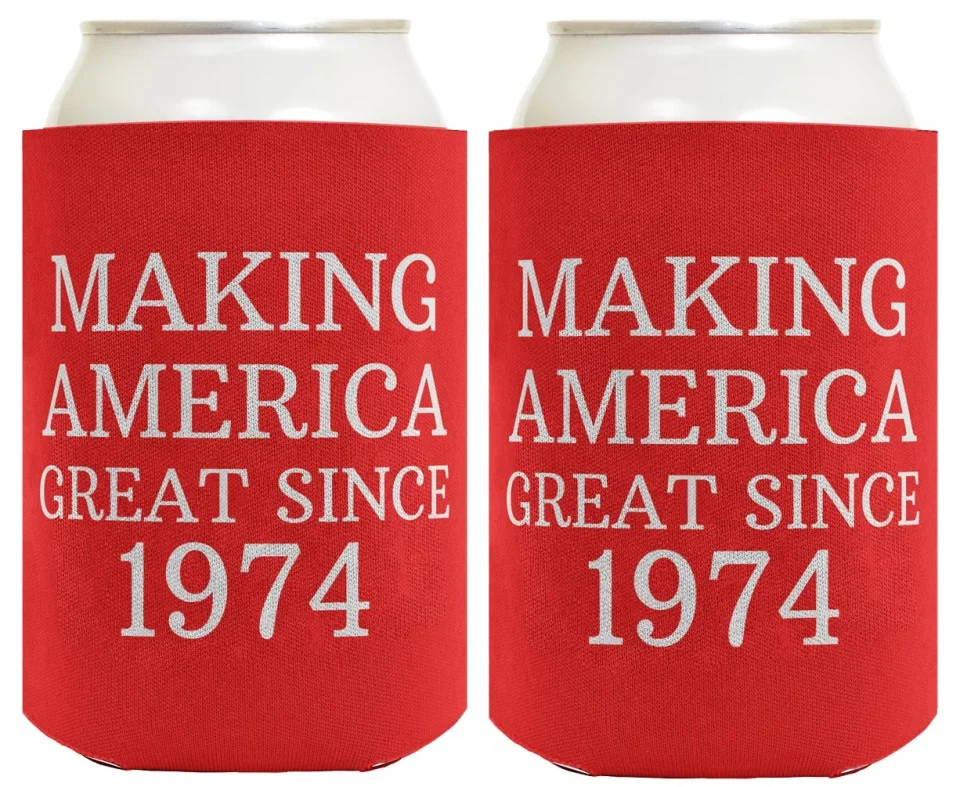 Silicone Versatile Birthday Gifts for 50th Birthday Making America Great Since 1974 50th Birthday Gag Gifts for Birthday Party 2 Pack Can Coolie Drink Coolers Coolies Red