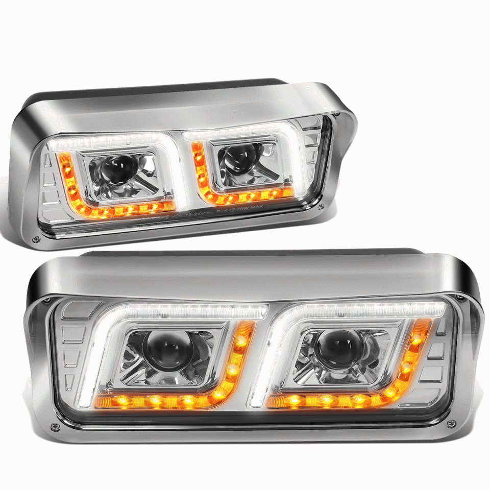Ultimate Cast Iron LED DRL+Signal 81-19 Western Star 4800 Kenworth W900 Projector Headlights