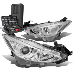 Eco-Friendly 2014-2016 Mazda 3 Pair Chrome Clear Signal Projector Headlight Lamp+Tool Box