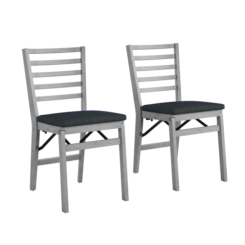 Supreme COSCO Contoured Back Wood Folding Chair with Fabric Seat, Gray Wash, 2-Pack