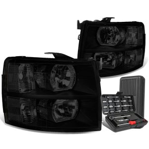 Essential 2007-2014 Chevy Silverado Pair Tinted/Clear Signal Headlight Lamps+Tool Box