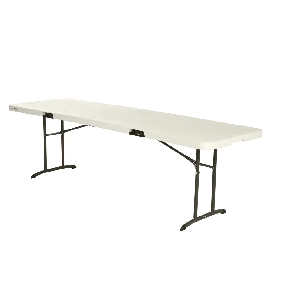 Durable Lifetime 8 Foot Rectangle Fold-in-Half Table, Indoor/Outdoor Commercial Grade, Almond (80175)