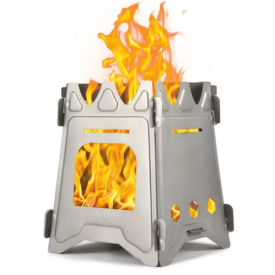 Dining Lixada Camping Titanium Wood Ultralight Folding Camp with Tray Portable Outdoor Cooking for Backpacking Hiking Picnic