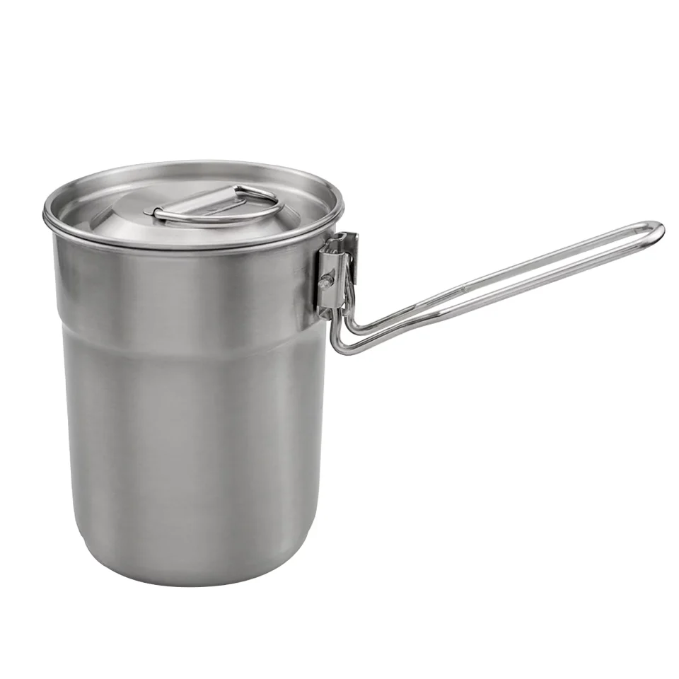 Pure Matte OWSOO 1L Coffee Cup with Folding Handle & Ventilated Lid Stainless Steel Camping Kettle Lightweight Cook Pot for Backpacking Hiking Camping Travelling