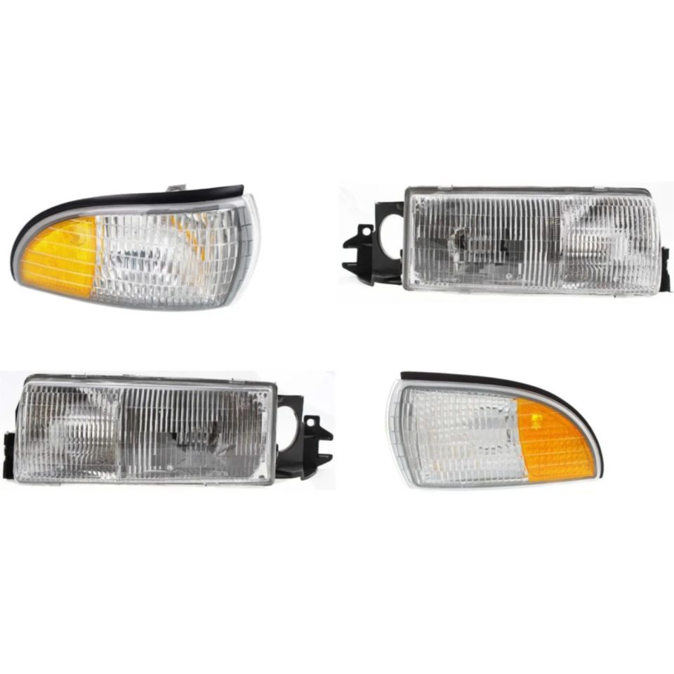 Polished Headlight Kit For 91-96 Chevrolet Caprice Front Left and Right 4Pc