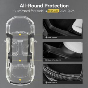 BPA-Free Natural Tesla Model 3 Highland 2024-2026 Door Sill Protector 5PCS Trunk Sill Guards Full Protection
