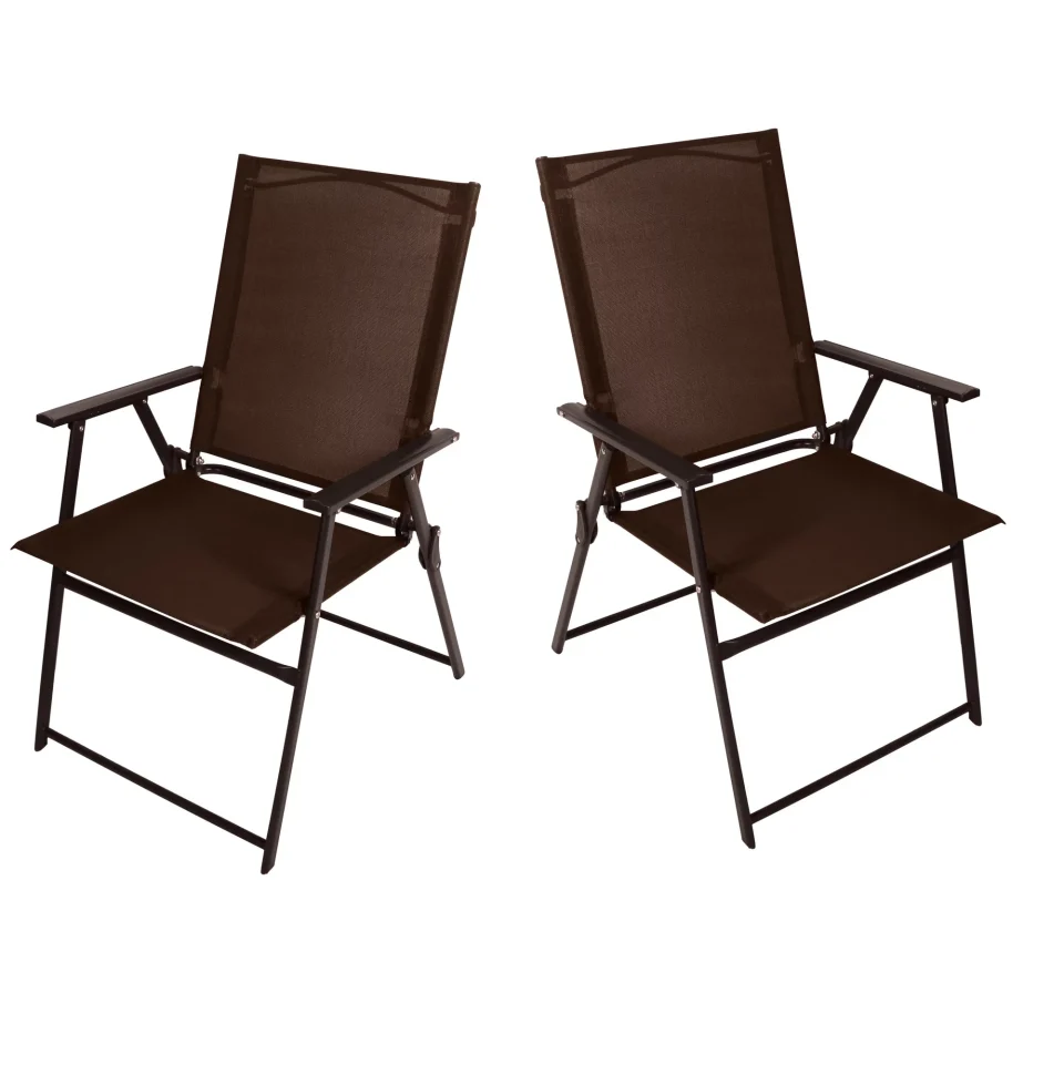 Office Cleaning 2 Pack Patio Folding Chairs,Outdoor Sling Back Camping Chair Portable Camping Lawn Garden Brown