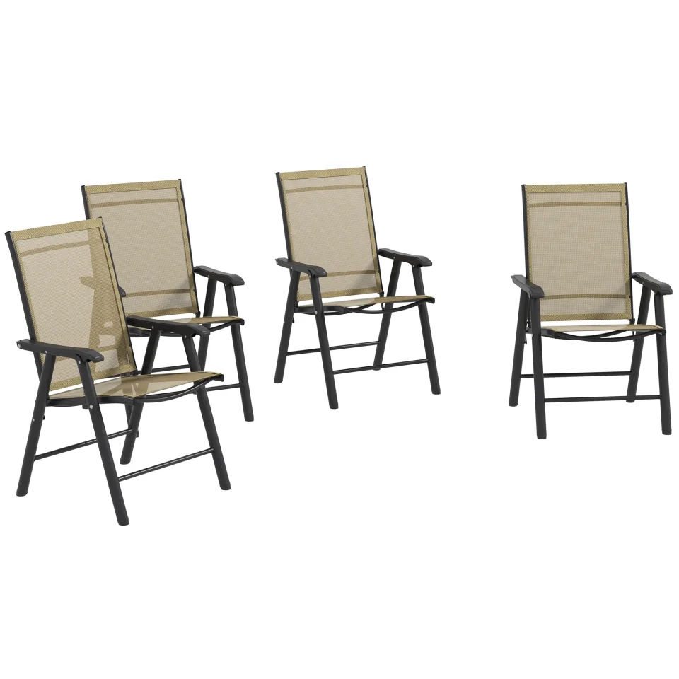 Non-Toxic Gift-Ready Outsunny Set of 4 Outdoor Folding Chairs for Patio, Camping, Beach, Brown