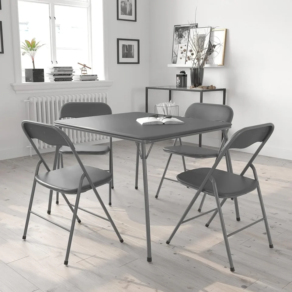Prime Dining 5 Piece Gray Folding Game Room Card Table And Chair Set