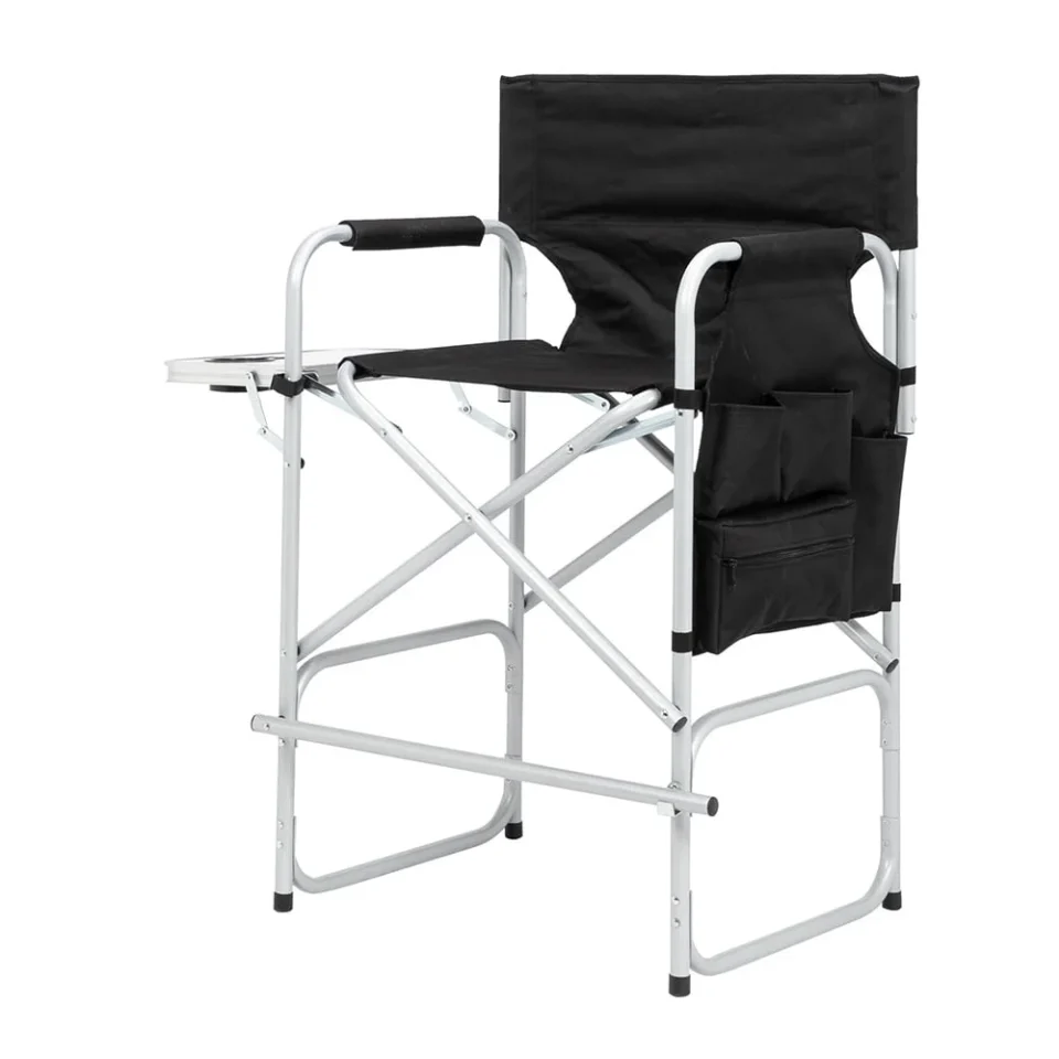 BPA-Free moocr Folding Director Chair Oversize Seat with Side Table Black
