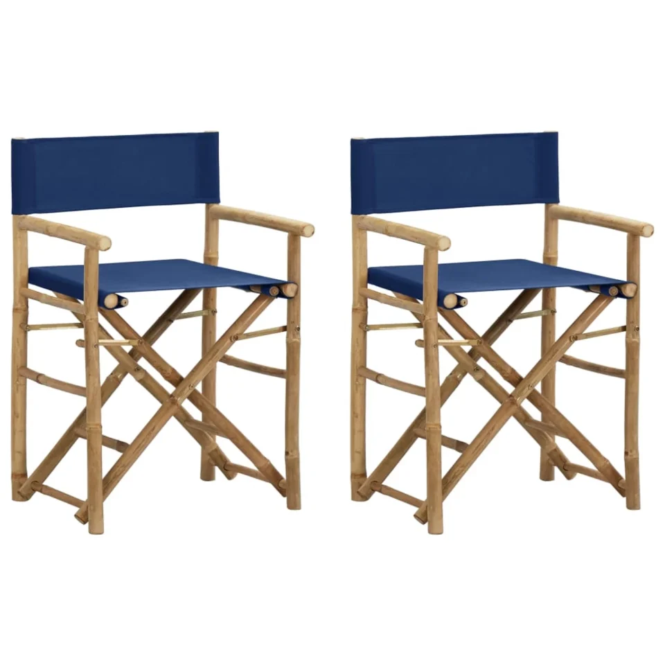 Dining Dcenta 2 Piece Folding Director Chairs Bamboo Fabric Seat Portable Director's Chairs Blue for Camping, Balcony, Picnic, Fishing, Lawn, Furniture 23.6 x 17.7 x 34.6 Inches (W x D x H)