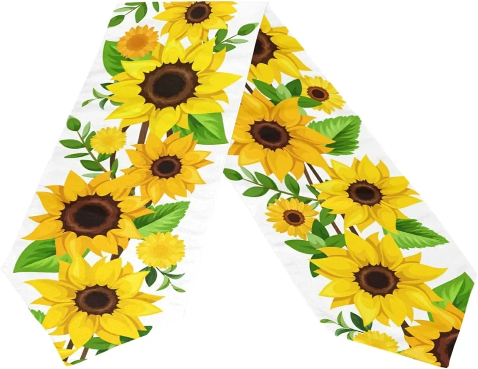 Kitchen GZHJMY Double Sided Sunflower Long Polyester Table Runner 13 x 70 Inches Spring Sunflower Table Cloth Cover Placemats for Kitchen Dinning Living Holiday Wedding Party Decor