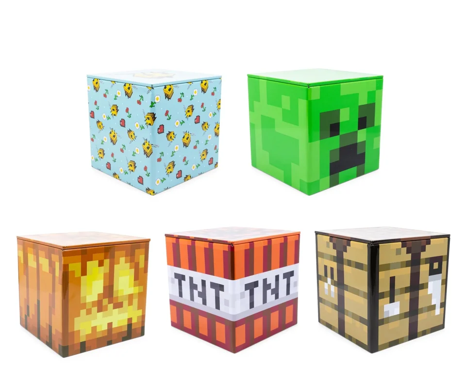 Frosted Minecraft 4x4 Inch Tin Storage Box Set of 5 | Bee | Creeper | TNT | Table | Jack