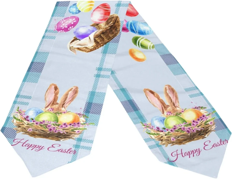 Prime Dreamtimes Double Sided Watercolor Easter Eggs Bunny Long Polyester Table Runner 13 x 90 Inches Table Cloth Cover Placemats for Kitchen Dinning Living Home Holiday Decor