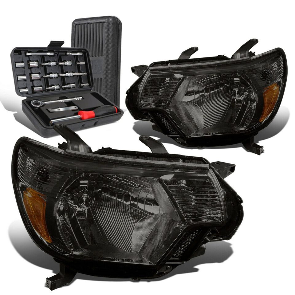 Non-Toxic 2012-2015 Toyota Tacoma Pair Smoked Amber Signal Headlight Lamps+Tool Box